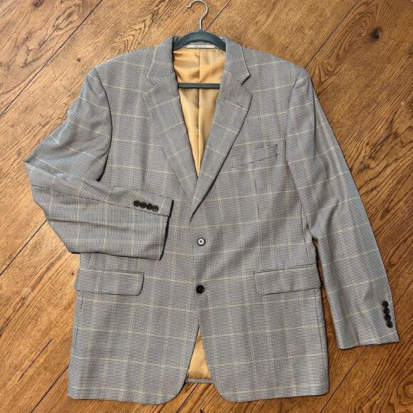 Burberry London Men's Kensington Wool/Silk Blend 2 Button Blazer Houndstooth 44R - Picture 1 of 15